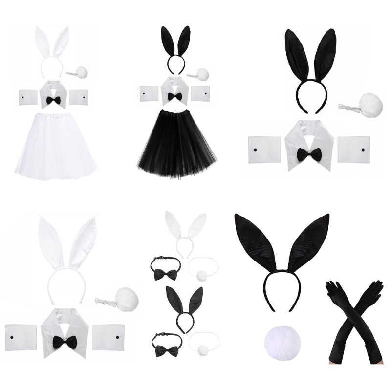 YOIOIOI Thỏ Băng Đô Trang Phục Thỏ Phục Sinh Bộ Trang Phục Đầu Đuôi Cổ Găng Tay Bowtie Còng Tutu Bunny Cosplay Costu