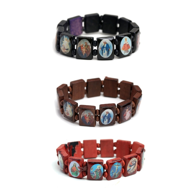 Yoi Thời Trang Gỗ Co Giãn Công Giáo Biểu Tượng Vòng Tay Thánh Chúa Giêsu Thánh Giá Đức Trinh Nữ Maria Tôn Giáo Unisex Vòng Tay 3 Màu