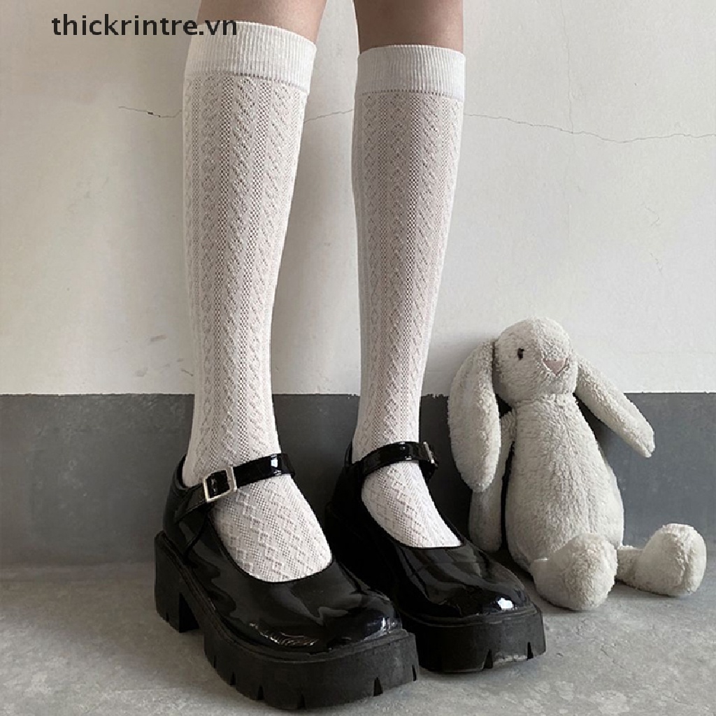 Vớ Dài Đến Đầu Gối Màu Trắng Đen Phong Cách Nhật Bản Thời Trang Mùa Hè Cho Nữ
