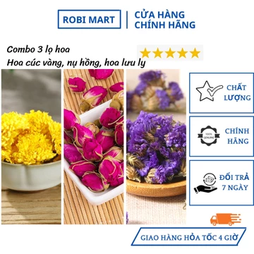 Combo 3 lọ trà hoa sấy khô robimart (hoa cúc vàng, nụ hoa hồng, hoa lưu ly) đẹp da, tốt cho sức khỏe