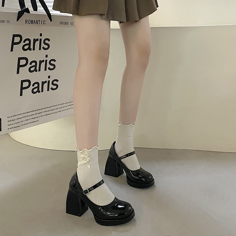 JINxCHOY SHOES Giày gót dày phong cách Mary Jane thoải mái kiểu dáng cổ điển thanh lịch cho nữ