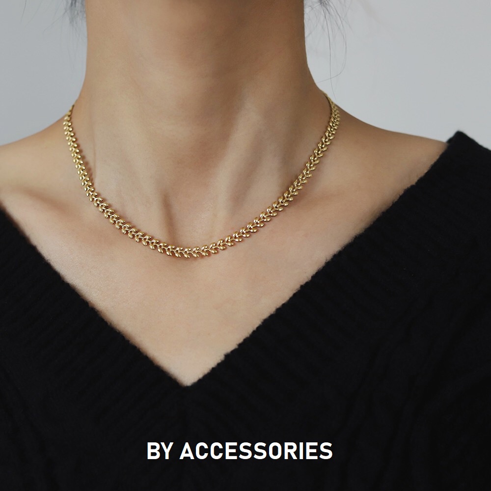 Vòng cổ choker nữ titan kiểu chiếc lá mạ vàng 18K không gỉ WN2308
