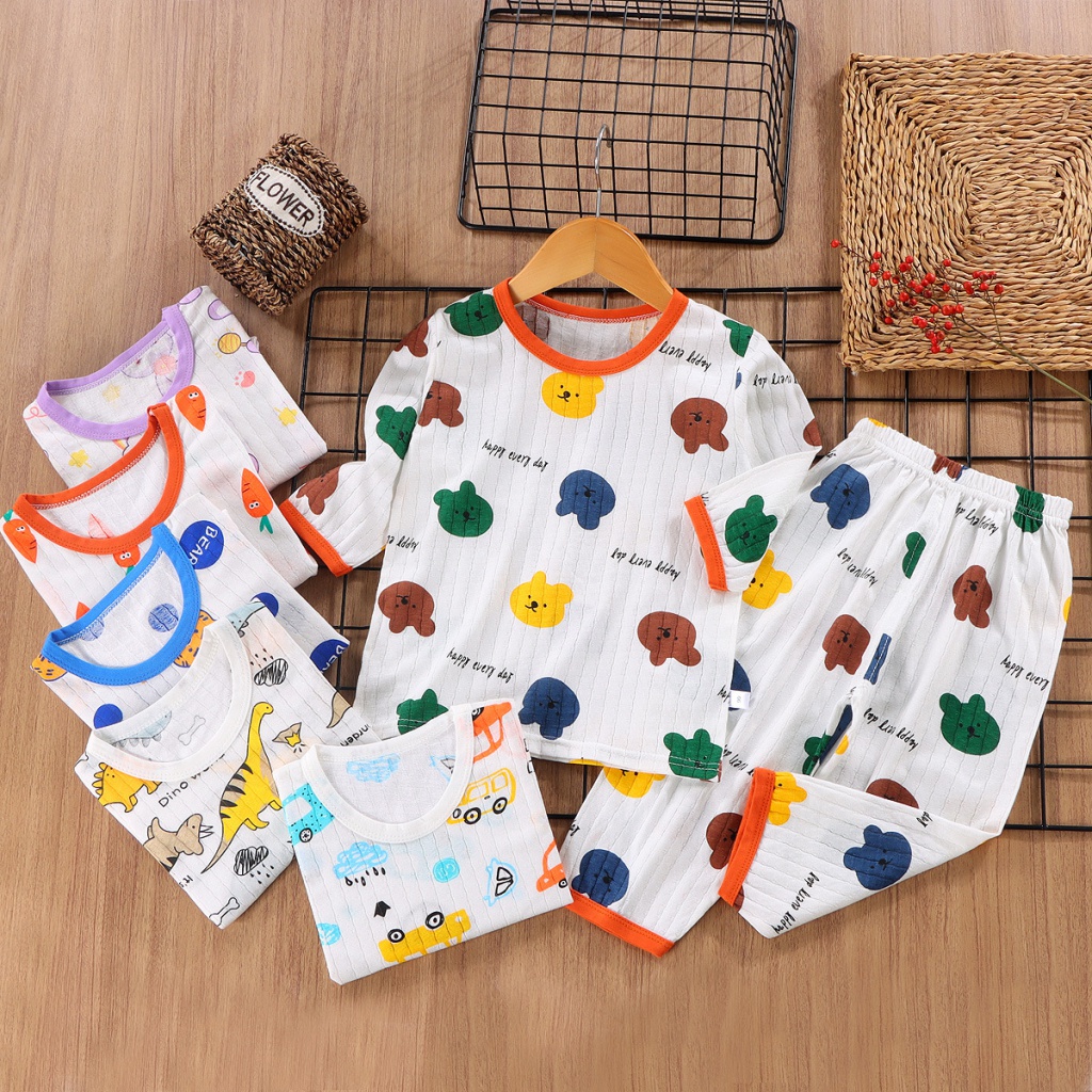 Trẻ Em Ba Phần Tư Tay Áo Homewear Mùa Hè Điều Hòa Quần Áo Bé Trai Bé Gái Mùa Hè Mỏng Thoáng Khí Bộ Đồ Ngủ