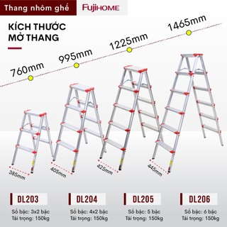 Thang nhôm gấp chữ A FUJIHOME DL-206 3-4-5-6 bậc gọn nhẹ chắc chắn - Bảo hành điện tử toàn quốc