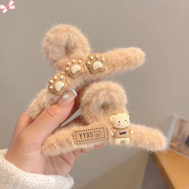 Kẹp Tóc Lông Nhung Họa Tiết Gấu Nâu/Bàn Chân Gấu Xinh Xắn Phong Cách Hàn Quốc Phụ Kiện Tóc Nữ Empoli