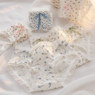 Quần Lót Cotton Lưng Vừa Họa Tiết Hoa Dễ Thương Cho Nữ