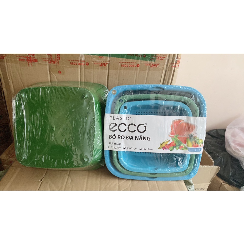 Bộ rổ 6 món kèm chậu nhựa cao cấp bền bỉ. Set 3 rổ kèm 3 chậu đựng đồ dày dặn Ecco