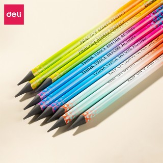 Bút chì Deli 2B thân đa sắc màu cực nhạy với máy chấm thi tự động, combo 12 chiếc dành cho học sinh và dân văn phòng