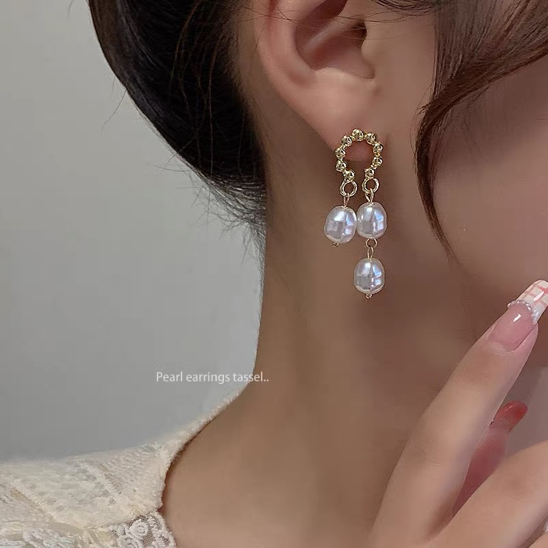 Kẹp tai ngọc trai vuông mạ vàng mới 2024, phụ kiện sang trọng dành cho nữ
