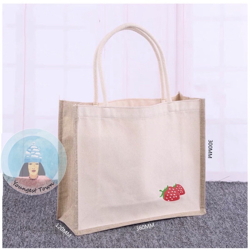 Túi cói bố hoạ tiết 2 quả dâu 🍓 🍓