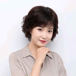 Bộ Tóc Giả Ngắn xoăn đuôi Nguyên Đầu Trung Niên Thẳng TN06 HaminStore