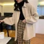 Áo sơ mi nhung tăm túi 1 bên nữ nam unisex dáng rộng tay dài phồng , áo khoác nhung tăm nam nữ unisex