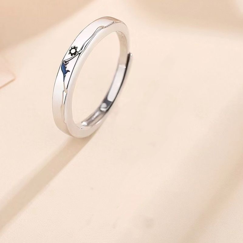Cặp Nhẫn Đôi Hình Mặt Trời Mặt Trăng Sáng Tạo Có Thể Điều Chỉnh Kích Cỡ