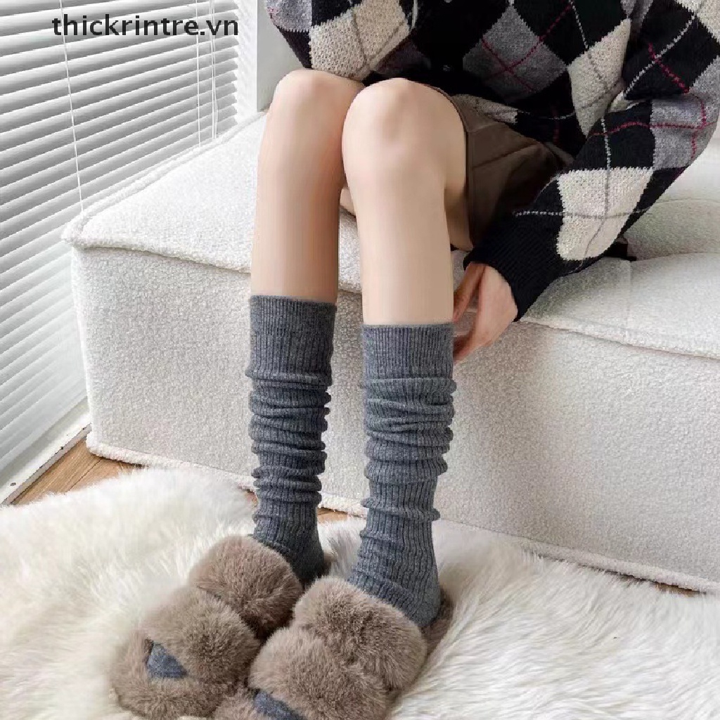 1 Đôi Tất Cotton Dệt Kim Giữ Ấm Chân Màu Trơn Thời Trang Thu Đông Cho Nữ