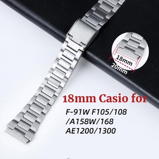 Dây Đeo Inox 18mm Cho Đồng Hồ Casio SGW400 F91W F84 F105 / 108 / A158 / 168