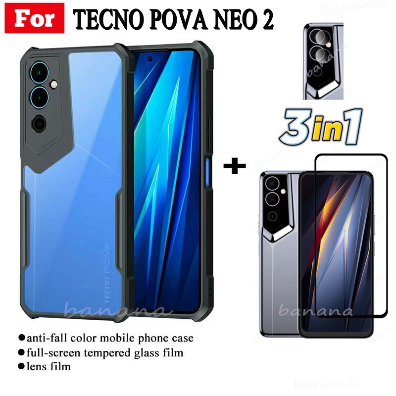 Ốp điện thoại chống sốc 3in1 TECNO POVA NEO2 + màng kính cường lực + màng ống kính máy ảnh