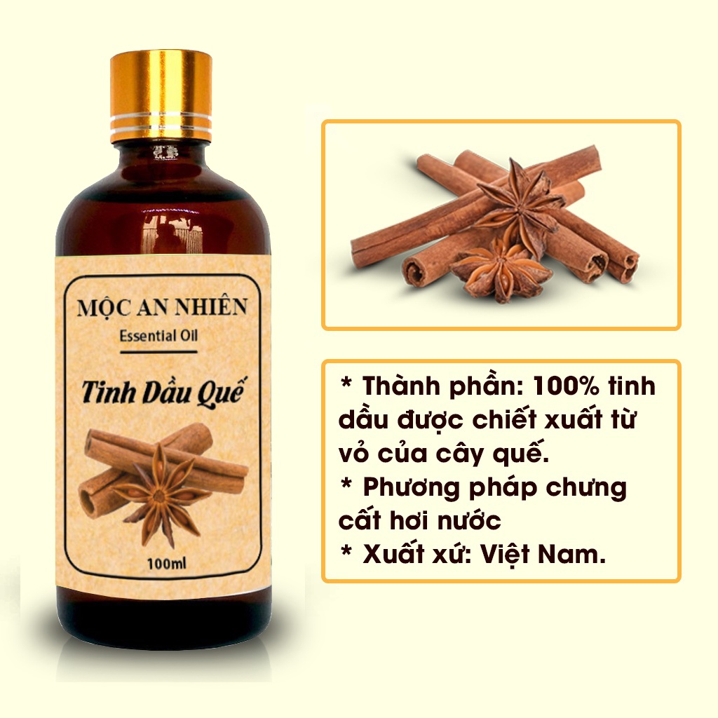 Lọ Tinh Dầu Tiêu Chuẩn - [100ml kèm Quà tặng] Tinh Dầu Quế Xông Thơm Phòng Mộc An Nhiên Khử mùi làm thơm phòng