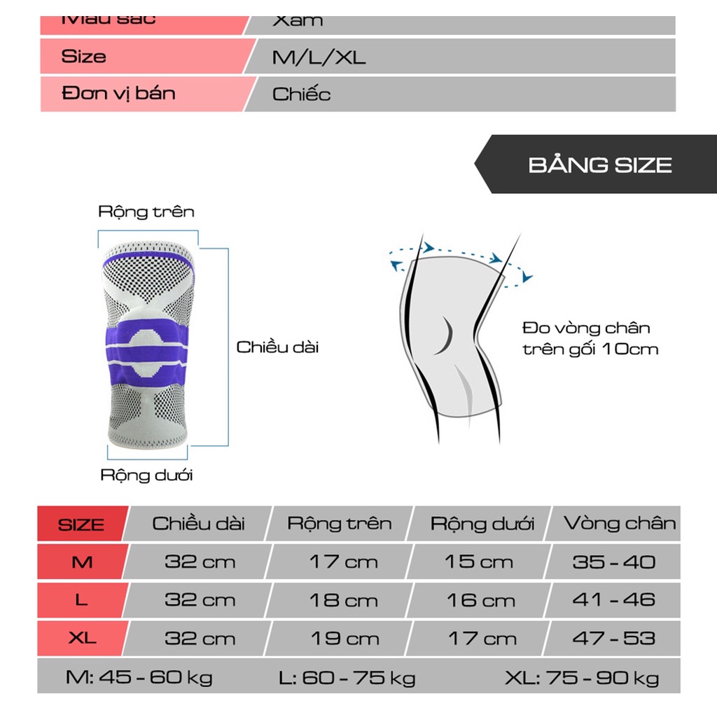 Bó gối thể thao đệm silicone GoodFit GF513K chất liệu co giãn 4 chiều, có thanh trợ lực lò xo