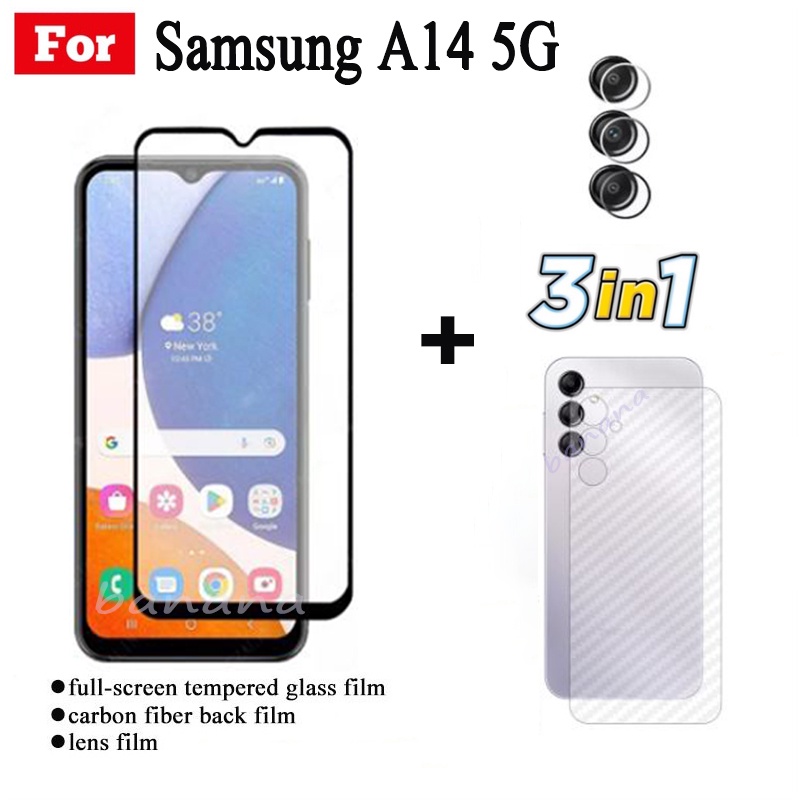 Phim kính cường lực Samsung A14 5G Full Cover cho A 14 5G 3 trong 1 Kính bảo vệ màn hình ống kính máy ảnh