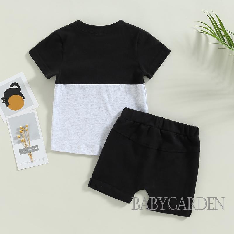 Set Áo Thun Tay Ngắn & Quần Short Rút Dây Màu Sắc Tương Phản Cho Bé Trai 0-3 Tuổi