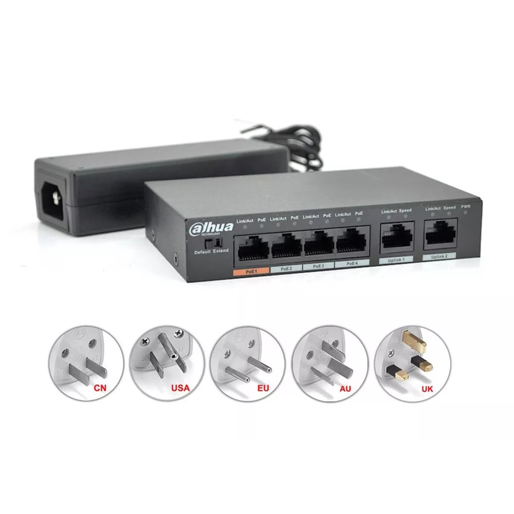 Switch PoE DAHUA DH-PFS3006-4ET-60 (6 Port 10/100Mbps, Chuẩn Nén H.265+)