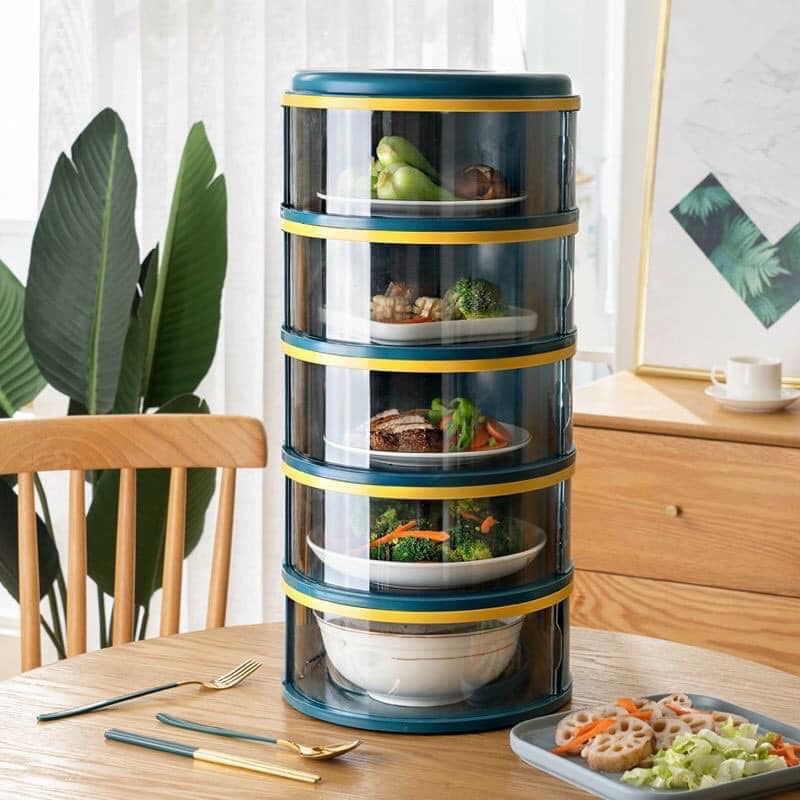 LỒNG BÀN 5 TẦNG GIỮ NHIỆT CHỐNG BỤI, NẮP XOAY MÀU XANH ĐẶC BIỆT