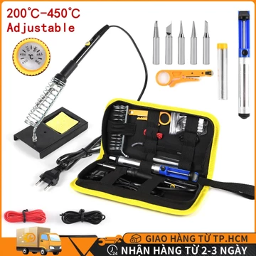 bộ 15 món Mỏ hàn thiếc điều chỉnh nhiệt độ, máy hàn chì mini, 60w/80w 220v phụ kiện hàn, thiếc hàn, bộ mũi hàn, kệ hàn