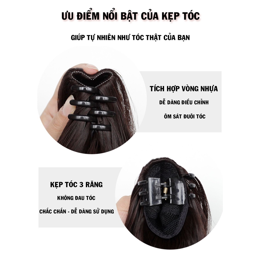 Kẹp Tóc Giả Đuôi Ngựa Xoăn Sóng Nước Gảy Light-Tóc Giả Đuôi Ngựa Xoăn Gợn Sóng 35cm (Có kẹp kèm theo)