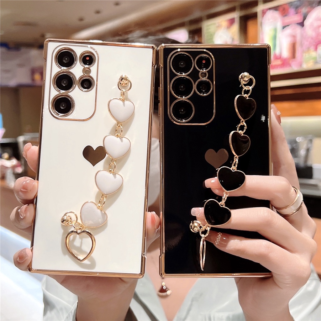Ốp Lưng Cho Samsung Galaxy A55 A35 A15 A14 A13 A54 A34 5G A53 A52 A24 A25 A23 Mạ Silicon Trái Tim Tình Yêu Hoa Văn Bên Vòng Tay Vỏ Mềm