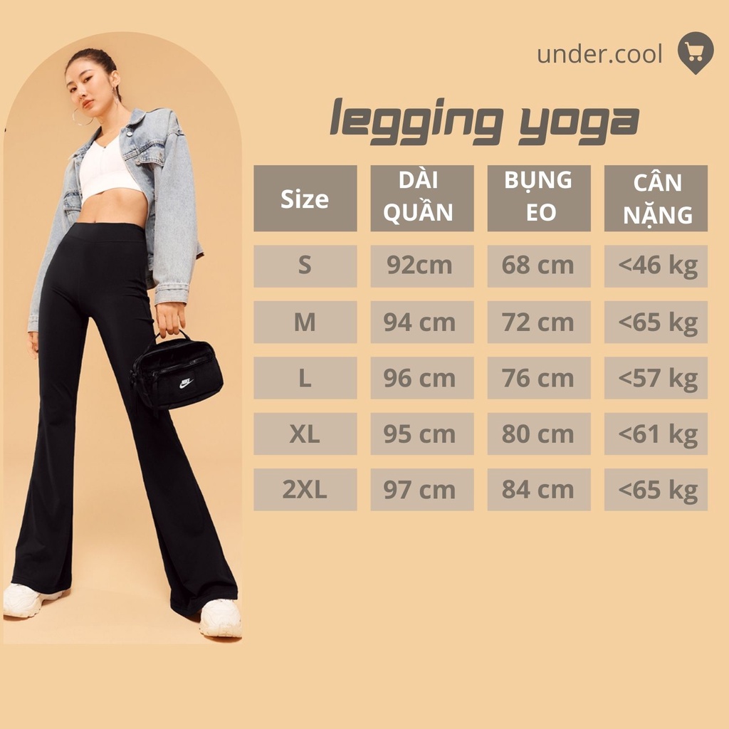 Quần legging ống loe dài tập yoga UNDERCOOL Legging Ống Loe Cạp Cao nâng mông Dài umi bigsize QD05