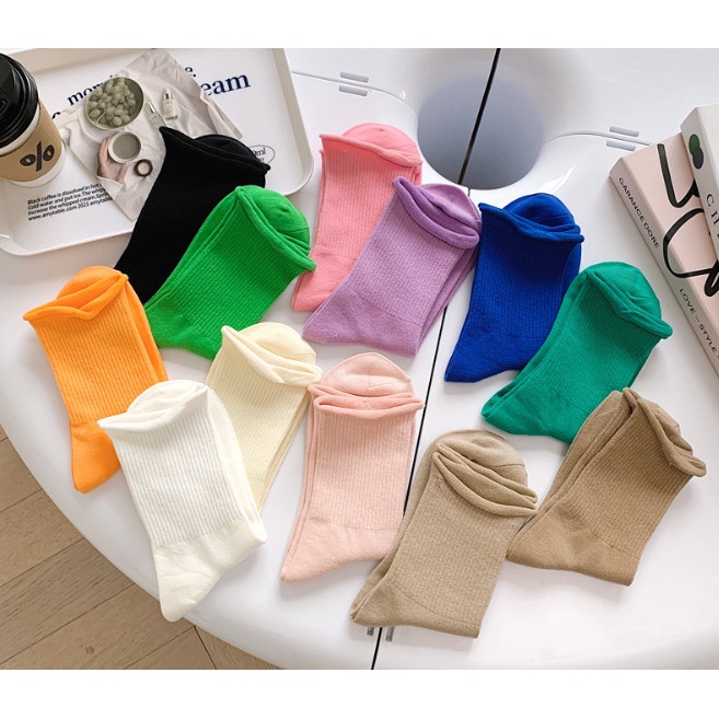 Vớ Tất cotton nữ cổ nhún đủ màu phong cách Hàn Quốc, trẻ trung, năng động.