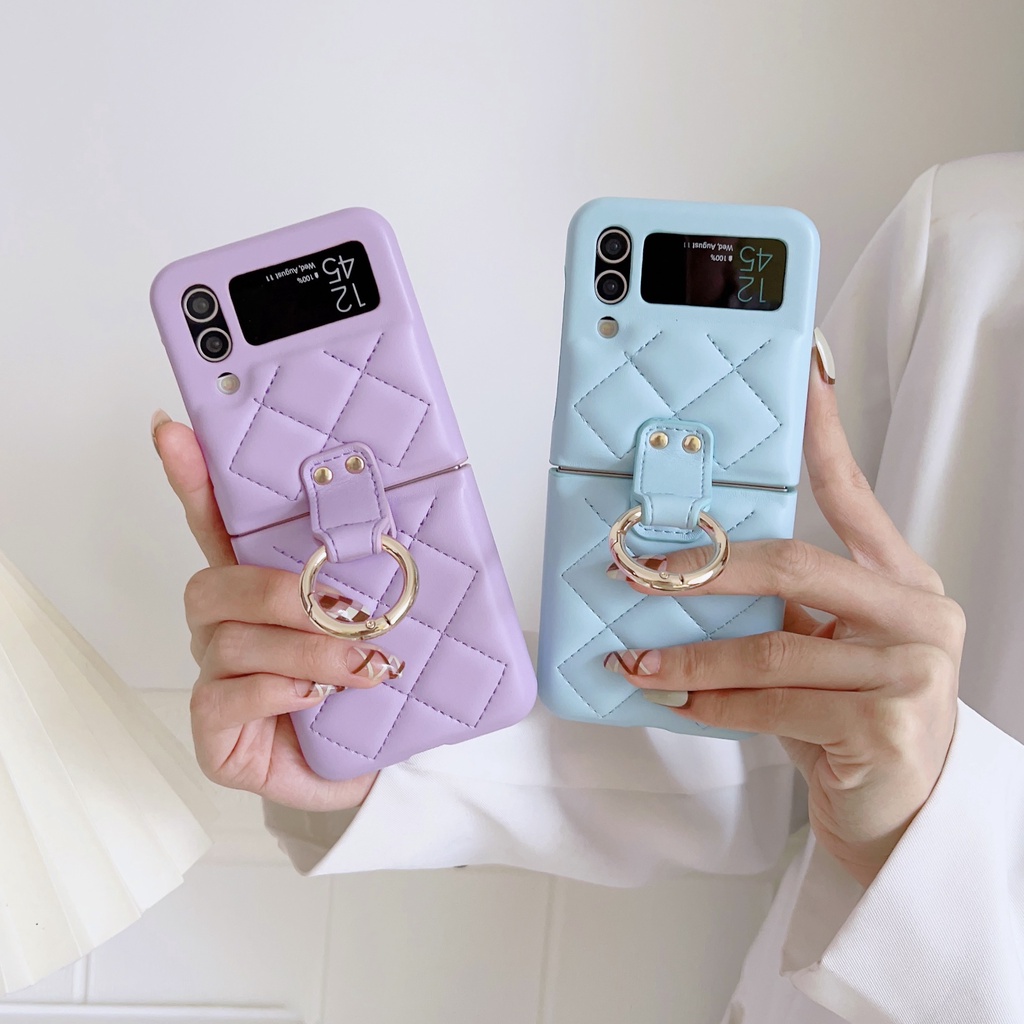 Dành Cho Samsung Galaxy Z Flip 3 4 5G Vỏ Da Cừu Cổ Điển Thời Trang Da PU Vỏ Bảo Vệ Sang Trọng Thiết Kế Độc Đáo Có Móc Khóa Vòng Chống Sốc Cho Samsung Galaxy Z Flip 4 5G