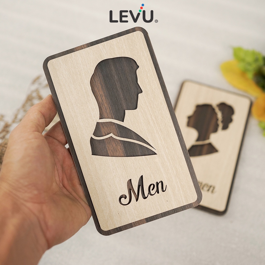 Bộ bảng gỗ Men Women dán cửa phân biệt nhà vệ sinh Nam Nữ LEVU-TL31