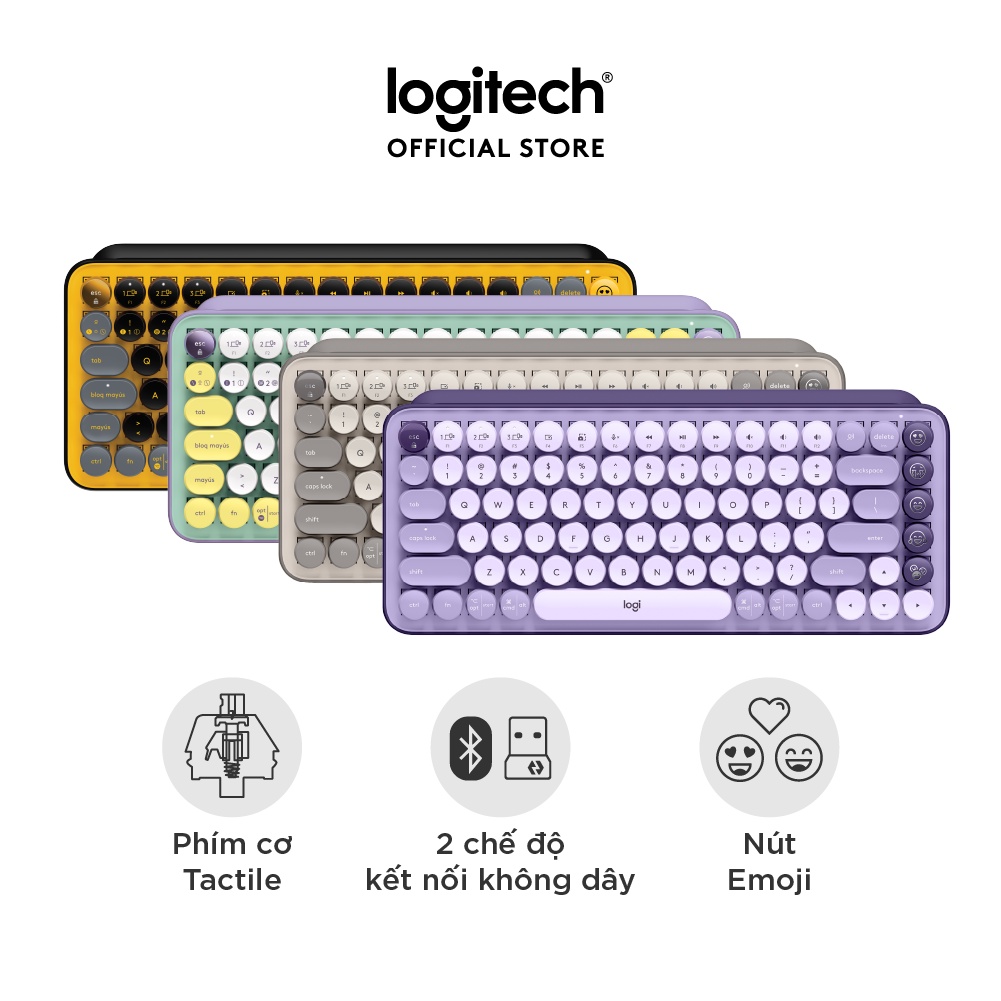 [Mã ELCL7 giảm 7% đơn 300K] Bàn phím cơ không dây bluetooth | USB Logitech POP KEYS - phím emoji có thể tùy chỉnh