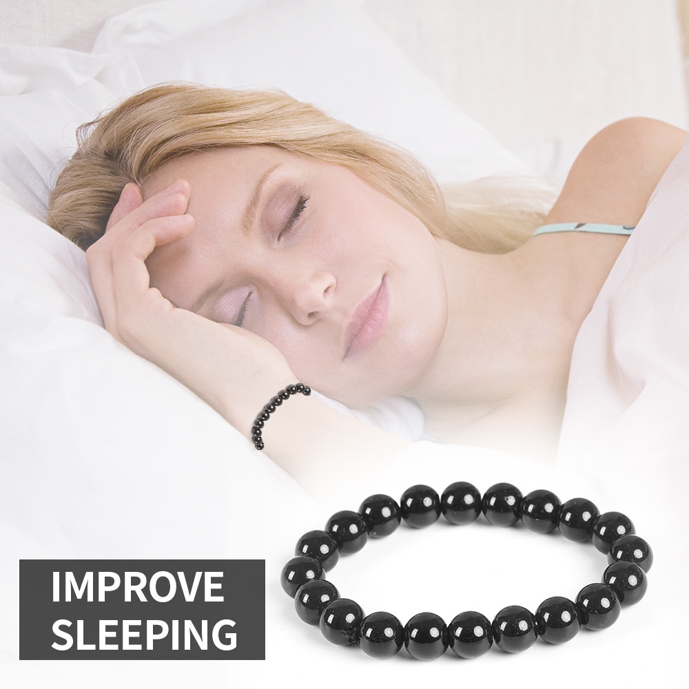 Vòng Tay Chuỗi Hạt Đá Obsidian Tròn Màu Đen / Đá Nham Thạch Chakra Đơn Giản Dành Cho Nam Và Nữ