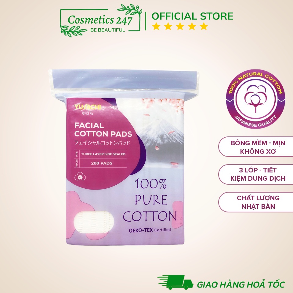 Ảnh Bông tẩy trang Yusachi Suzuran Cao Cấp Nhật Bản 100% Cotton - 200 miếng 1