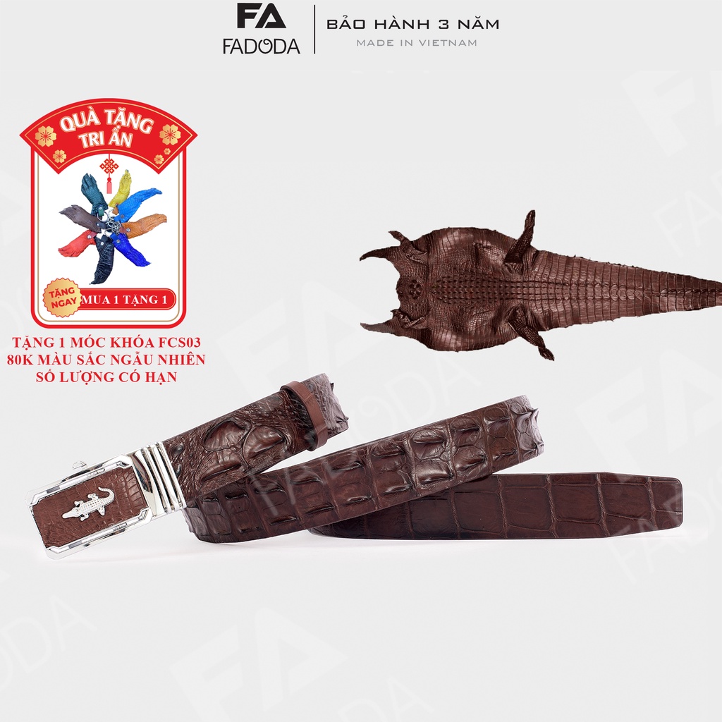 Thắt lưng da cá sấu FA DO DA FCB03GN dây liền bản rộng 4 cm