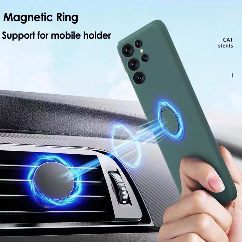 Ốp Điện Thoại Silicon Lỏng Cho Samsung Galaxy S24 S23 FE S25 Plus 5G Có Giá Đỡ Vòng Từ Tính Và Dây Đeo