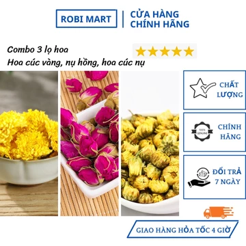 Combo 3 lọ trà hoa sấy khô robimart (hoa cúc vàng, nụ hoa hồng, hoa cúc nụ) đẹp da, tốt cho sức khỏe