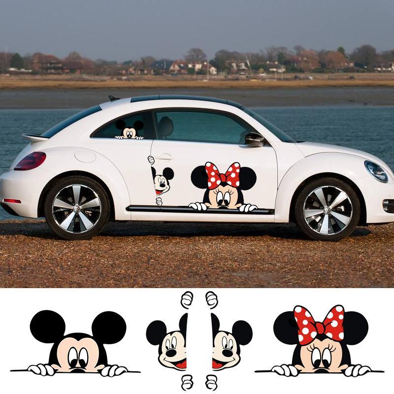 Hl Miếng Dán Trang Trí Xe Hơi Họa Tiết Hoạt Hình Mickey Minnie Dễ Thương