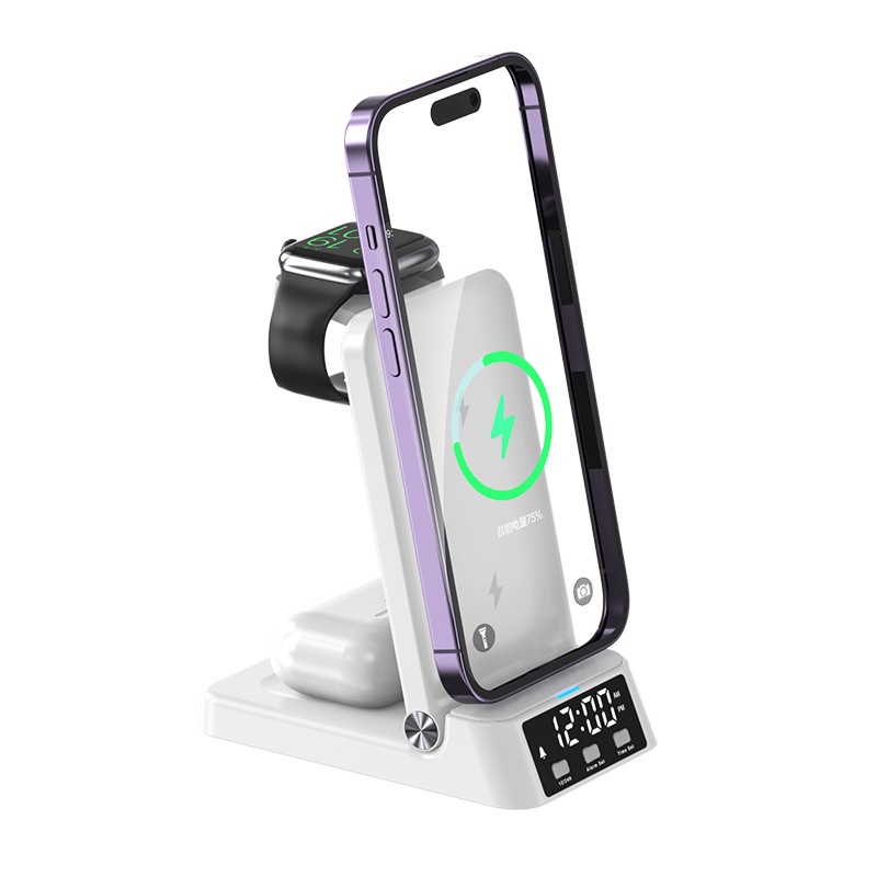 20w Sạc Không Dây Đế Đồng Hồ 4 3 Trong 1 Đế Sạc Nhanh Cho IPhone 16 15 14 13 12 11 Apple Watch Airpods Pro IWatch 7 8
