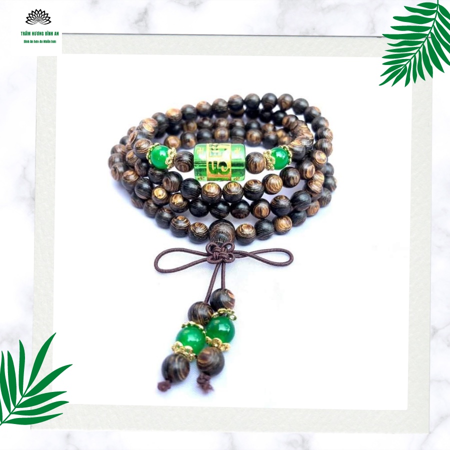 Vòng Tay Trầm Hương sánh chìm 108 Hạt - Ngũ Bảo Trợ Mệnh - Chuỗi Tràng Hạt Mix Omani màu xanh Theo Mệnh - THBA