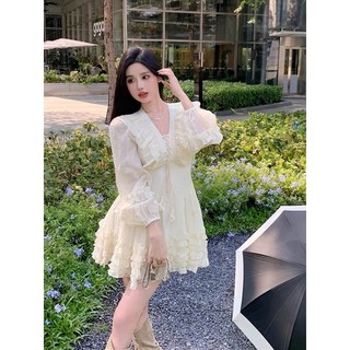 [V108] Váy Tơ Nhăn Cổ V Đan Dây Dáng Xoè Tiểu Thư 2 Màu Hàng 2 Lớp Có Ảnh Thật