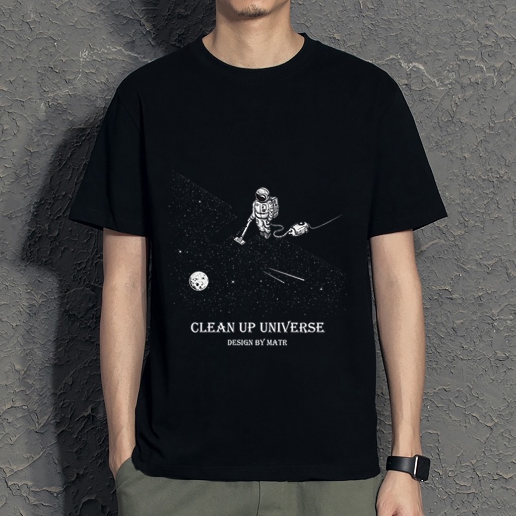Áo thun đen in hình Clean Up Universe co dãn thấm hút mồ hôi size 40-100kg form rộng Basetee Unisex