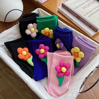 Ống Ngắn Mùa Xuân Thu Tất Handmade Ba Chiều Dễ Thương Hoa Nhỏ Cọc Tất Hoa Nhiều Màu Sắc Hoa Tất Cotton Cô Gái Tất