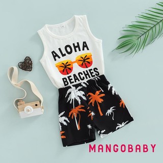 Mg-boy Quần Short Bộ Chữ Kính Không Tay Áo Vest + Bộ Đồ Viền Eo Cao In Hình Cây