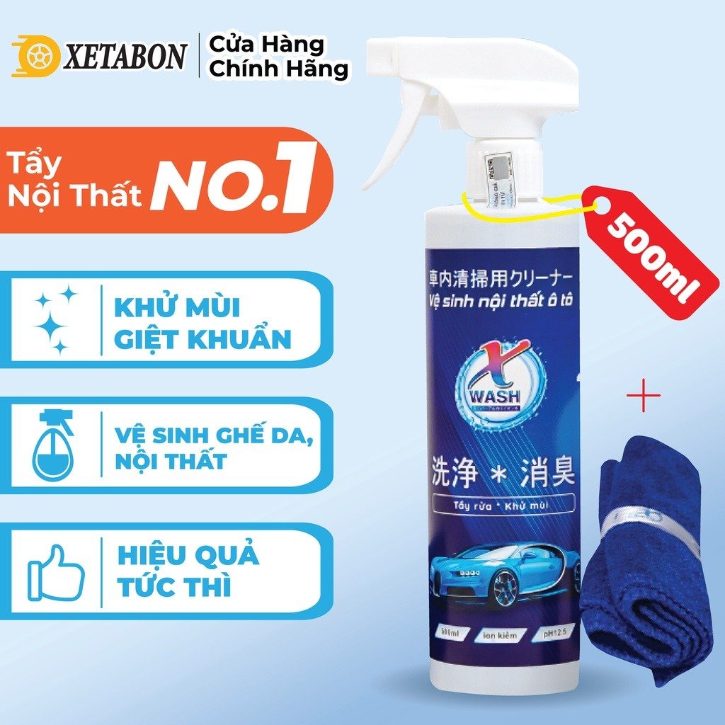 [CHÍNH HÃNG] Chai chai xịt vệ sinh, ghế da ô tô  Xwash - hổ trợ diệt khuẩn khử mùi ở xe ô tô (500ml)
