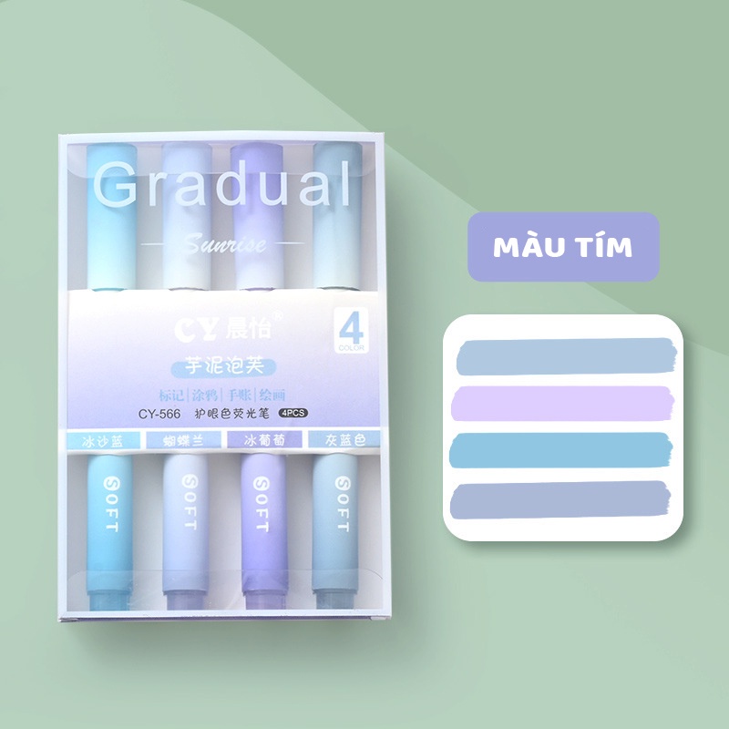 Set bút highlight dạ quang Pkbeoshop hộp 4 bút Gradual đánh dấu nhớ ...