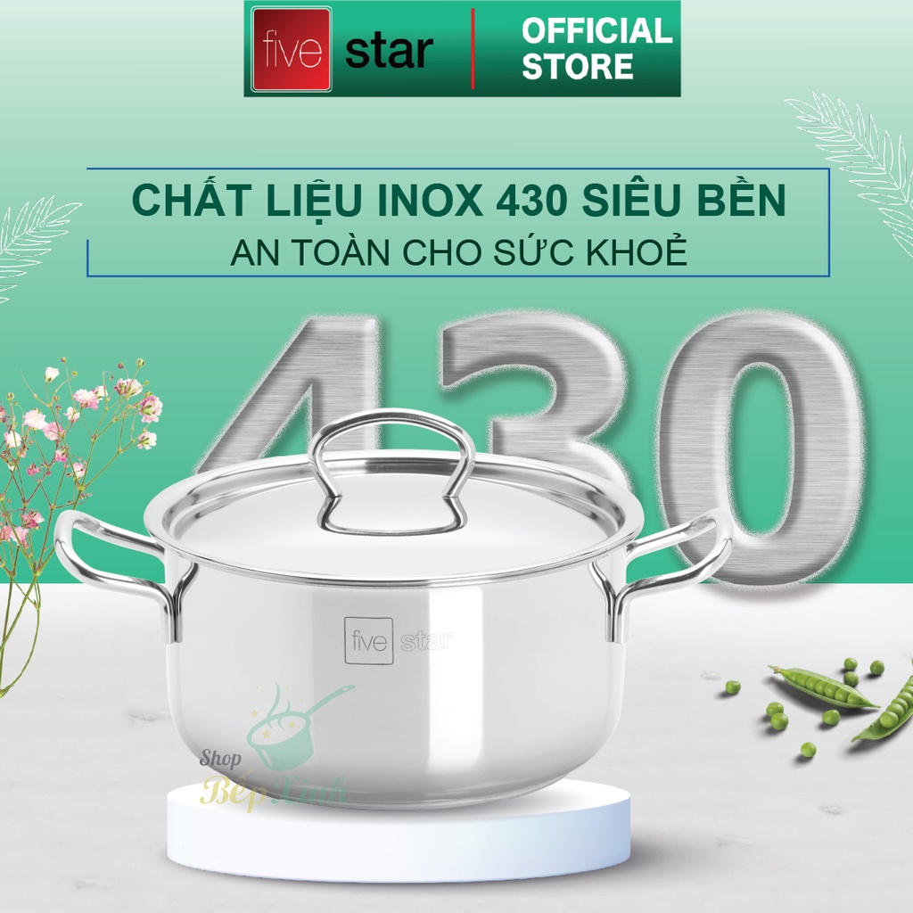 Ảnh Nồi inox 3 đáy sandwich inox 430 FiveStar Standard bếp từ nắp inox ( 16cm / 18cm / 20cm / 24cm ) , dùng được mọi bếp 3