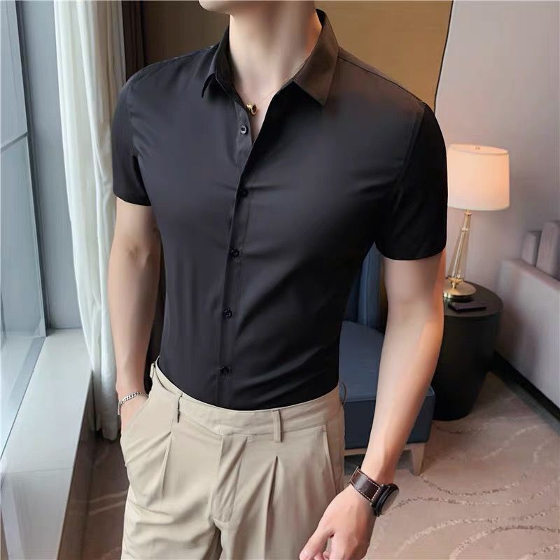Áo Sơ Mi Tay Ngắn Dáng Ôm Phong Cách Hàn Quốc Thời Trang Công Sở Cho Nam Giới
